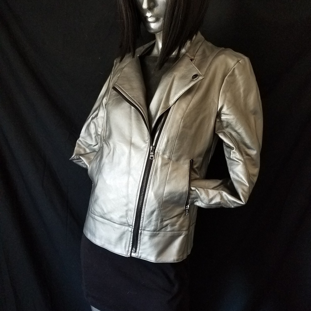 Silver Authentic Leather Jacket - image 2